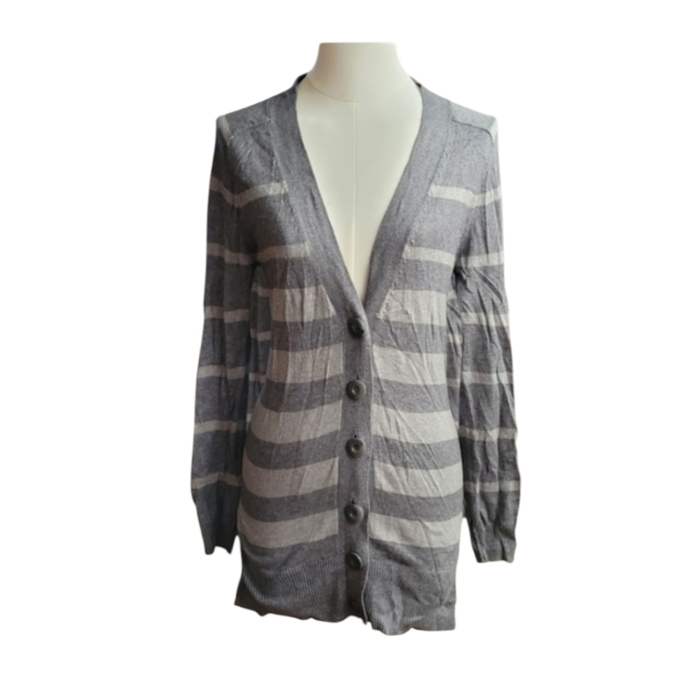 GAP Dark Light Gray Colorblock Striped Button Down Cardigan Sweater Size Small